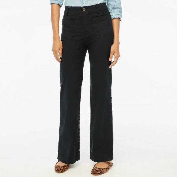 J Crew Factory Lizzie high-rise patch-pocket wide-leg pant Black 28 - Picture 1 of 5